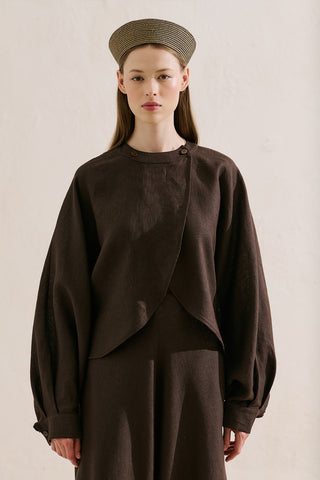 Linen Cape Style Shirt Dark Brown