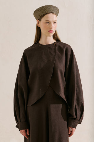 Linen Cape Style Shirt Dark Brown