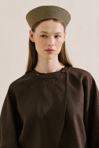 Linen Cape Style Shirt Dark Brown