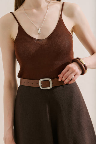 Leather Belt With Silver Buckle Tan