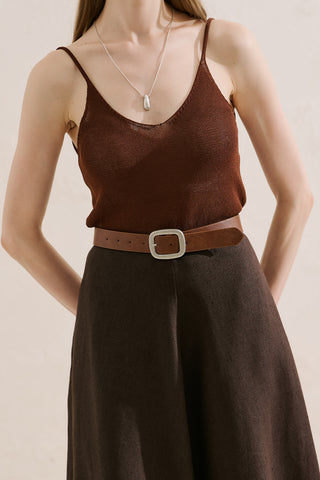 Leather Belt With Silver Buckle Tan
