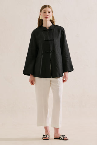 Linen Tie Detail Jacket Black