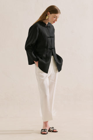 Linen Tie Detail Jacket Black