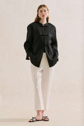 Linen Tie Detail Jacket Black