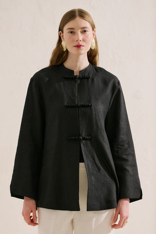Linen Tie Detail Jacket Black