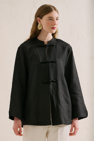 Linen Tie Detail Jacket Black