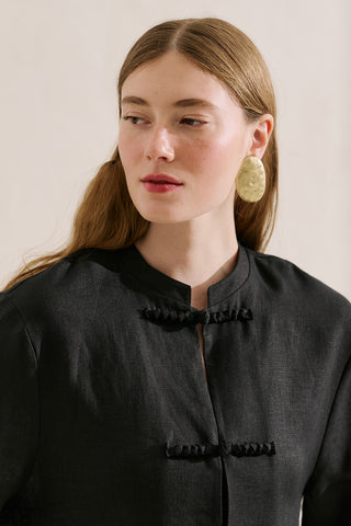Linen Tie Detail Jacket Black