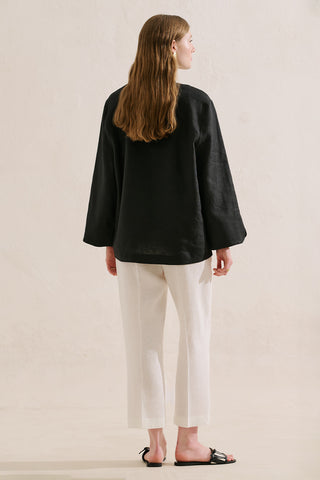 Linen Tie Detail Jacket Black