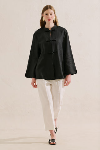 Linen Tie Detail Jacket Black