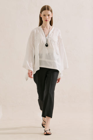 Premium Embroidered Cape Blouse Ecru