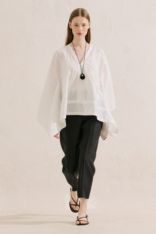 Premium Embroidered Cape Blouse Ecru