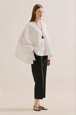 Premium Embroidered Cape Blouse Ecru