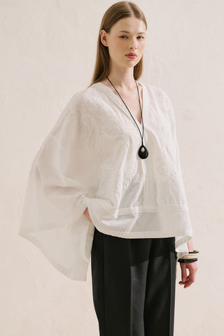 Premium Embroidered Cape Blouse Ecru