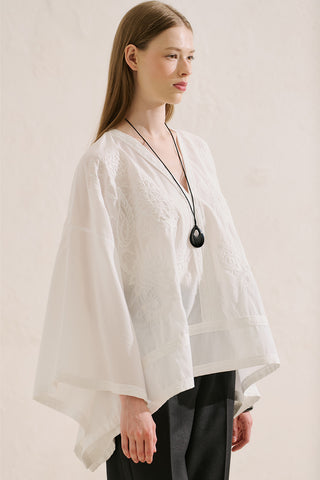 Premium Embroidered Cape Blouse Ecru