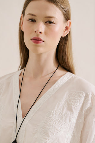 Premium Embroidered Cape Blouse Ecru