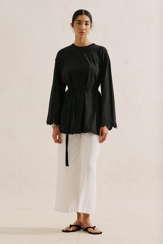 Embroidered Wide Sleeve Blouse Black