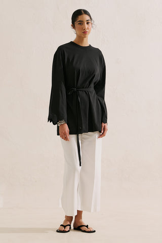 Embroidered Wide Sleeve Blouse Black