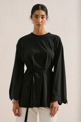 Embroidered Wide Sleeve Blouse Black
