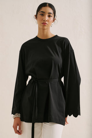 Embroidered Wide Sleeve Blouse Black