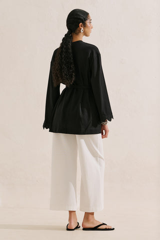 Embroidered Wide Sleeve Blouse Black