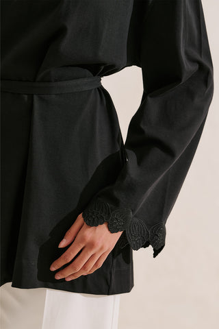Embroidered Wide Sleeve Blouse Black