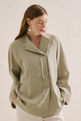 Linen Blend Tie Detail Tunic Sand