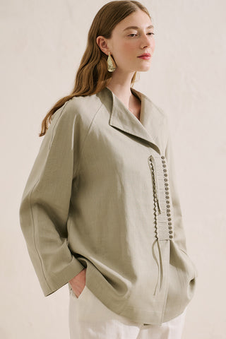 Linen Blend Tie Detail Tunic Sand