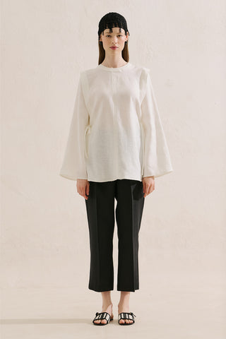 Linen Tie Detail Wide Sleeve Tunic Ecru