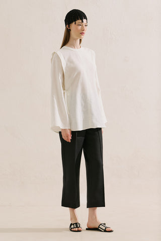 Linen Tie Detail Wide Sleeve Tunic Ecru