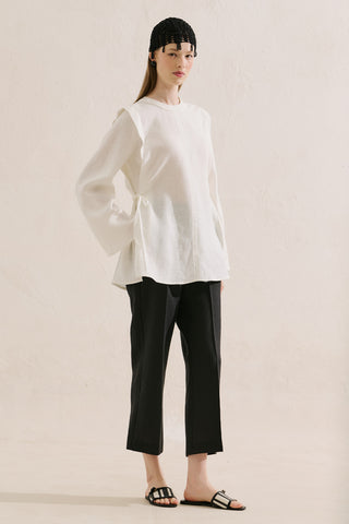 Linen Tie Detail Wide Sleeve Tunic Ecru