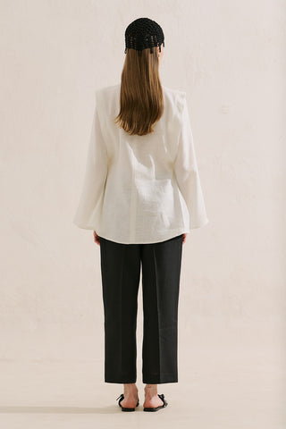 Linen Tie Detail Wide Sleeve Tunic Ecru