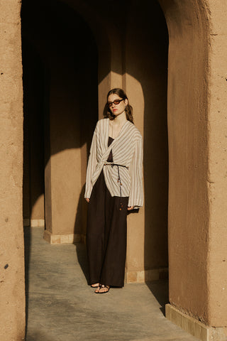 Linen Blend Knot Detail Blouse Tile