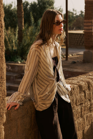 Linen Blend Knot Detail Blouse Tile