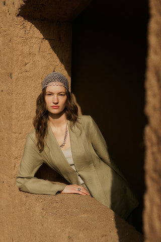 Pleated Linen Kimono Jacket Stone