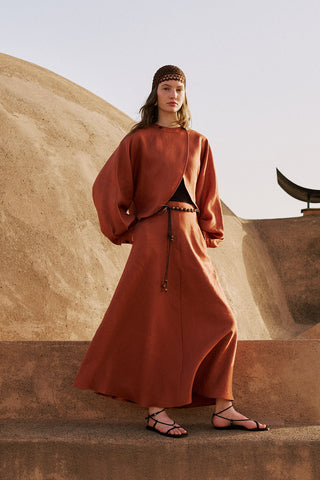 Linen Ruffle Skirt Cinnamon