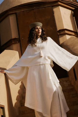 Asymmetric Linen Cape Blouse Ecru