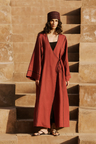 Linen Tie Detail Kimono Copper
