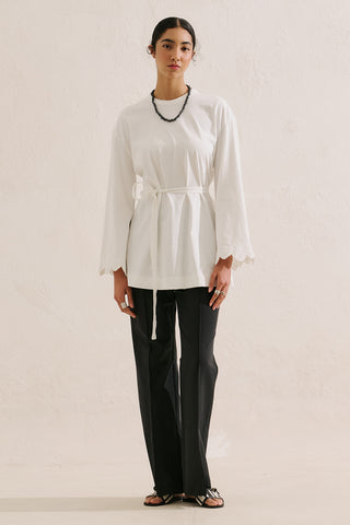 Embroidered Wide Sleeve Blouse Ecru