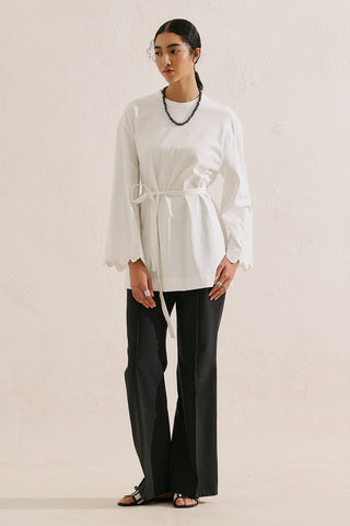 Embroidered Wide Sleeve Blouse Ecru
