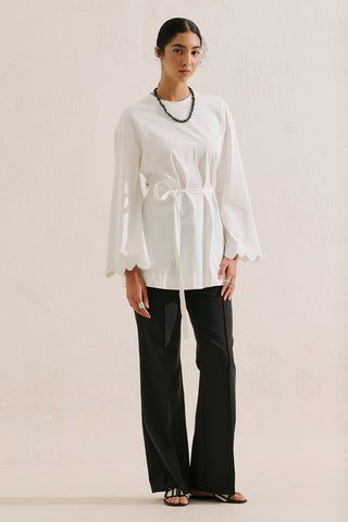Embroidered Wide Sleeve Blouse Ecru