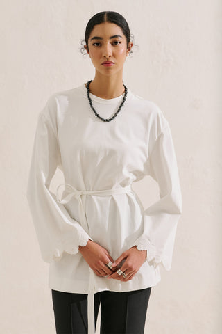Embroidered Wide Sleeve Blouse Ecru