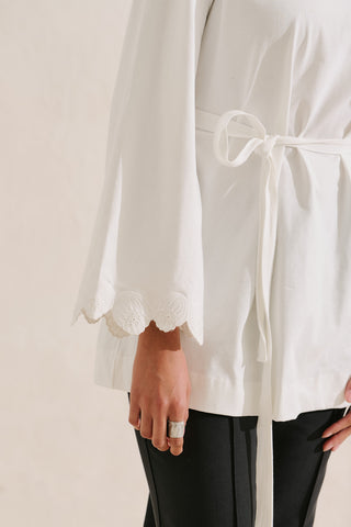 Embroidered Wide Sleeve Blouse Ecru