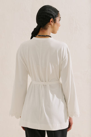 Embroidered Wide Sleeve Blouse Ecru