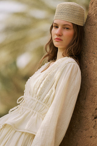 Embroidered Muslin Cropped Blouse Ecru