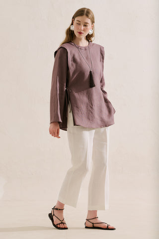 Linen Tie Detail Wide Sleeve Tunic Lavender