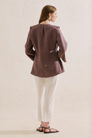 Linen Tie Detail Wide Sleeve Tunic Lavender
