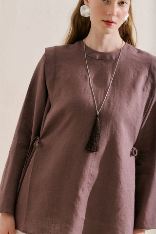 Linen Tie Detail Wide Sleeve Tunic Lavender