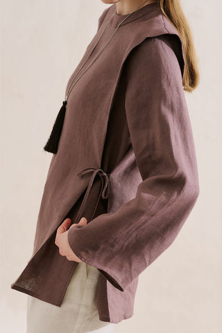 Linen Tie Detail Wide Sleeve Tunic Lavender