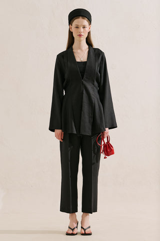Pleated Linen Kimono Jacket Black