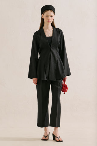 Pleated Linen Kimono Jacket Black
